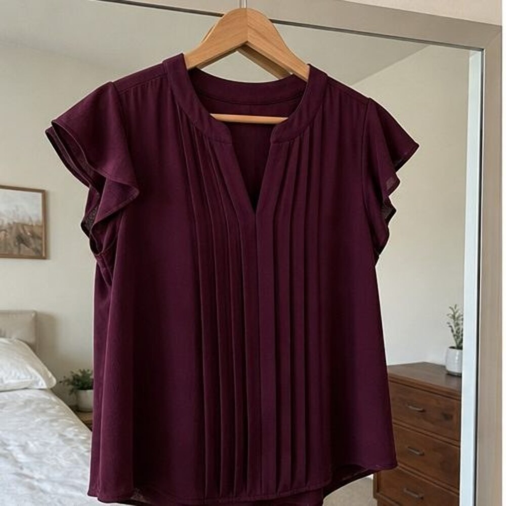 Burgundy Pleated Blouse